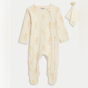 Lion Print Cream Cotton Footie Size 0-3 Months
